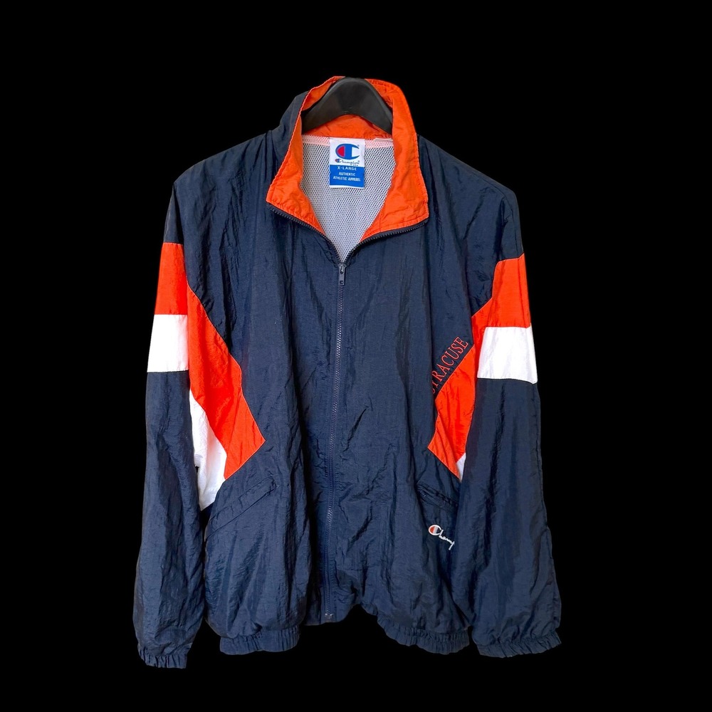90's Champion Syracuse University Windbreaker Jacket XL Navy Orange Full Zip